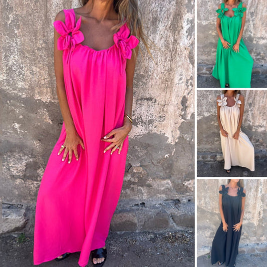 🌺Dámské elegantní maxi šaty s květinovým popruhem