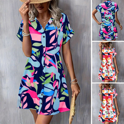 💥💃 【S-2XL】Dámská móda Barevné šaty na knoflíky s potiskem
