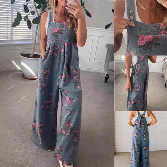 🌸Dámský ležérní džínový overal s potiskem