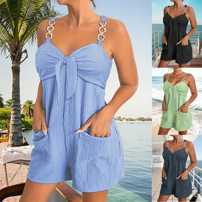 Damen lässiger ärmelloser Jumpsuit mit Shorts - dámský kombinéza se šortkami