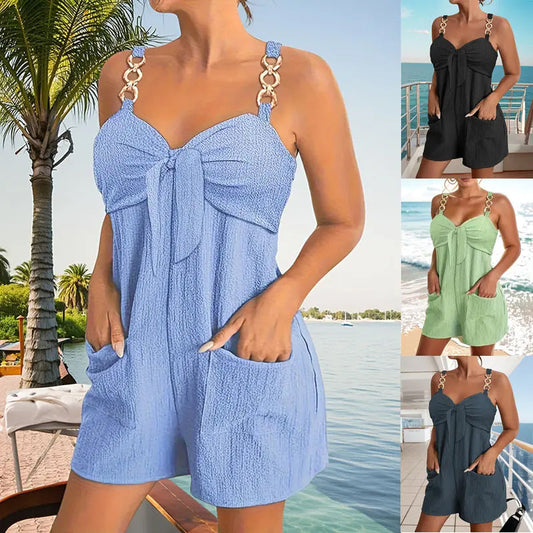 Damen lässiger ärmelloser Jumpsuit mit Shorts - dámský kombinéza se šortkami