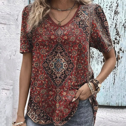 Úchvatný květinový top s výstřihem do V ve stylu boho